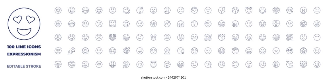 100 icons Expressionism collection. Thin line icon. Editable stroke. Expressionism icons for web and mobile app.