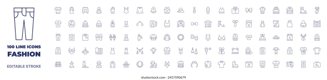 100 icons Fashion collection. Thin line icon. Editable stroke. Fashion icons for web and mobile app.