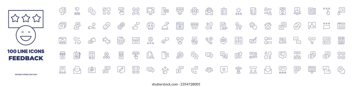 100 icons Feedback collection. Thin line icon. Editable stroke.