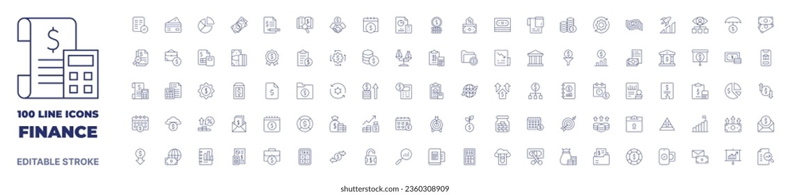 100 icons Finance collection. Thin line icon. Editable stroke. Finance icons for web and mobile app.