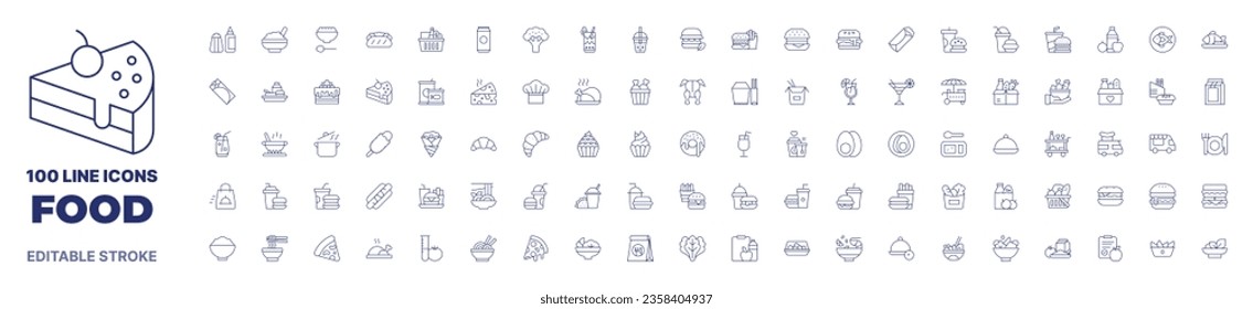 100 icons Food collection. Thin line icon. Editable stroke. Food icons for web and mobile app.