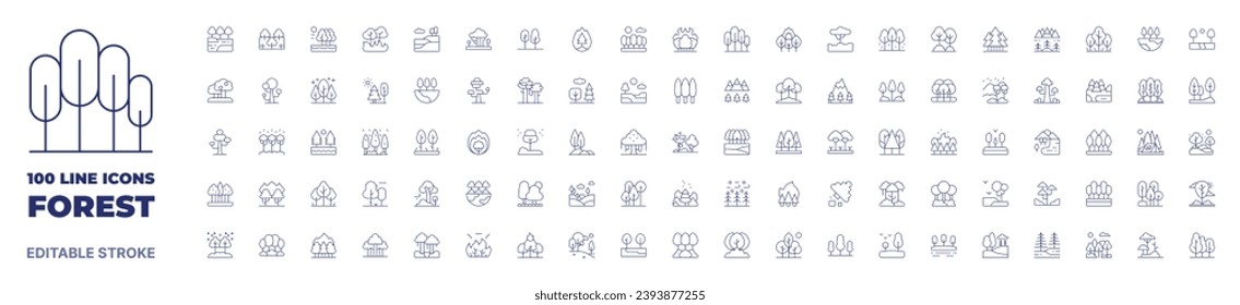 100 icons Forest collection. Thin line icon. Editable stroke. Forest icons for web and mobile app.