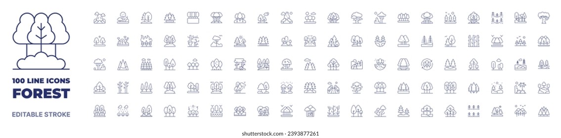 100 icons Forest collection. Thin line icon. Editable stroke. Forest icons for web and mobile app.