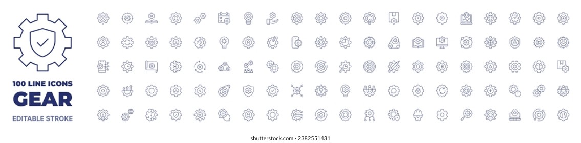 100 icons Gear collection. Thin line icon. Editable stroke. Gear icons for web and mobile app.