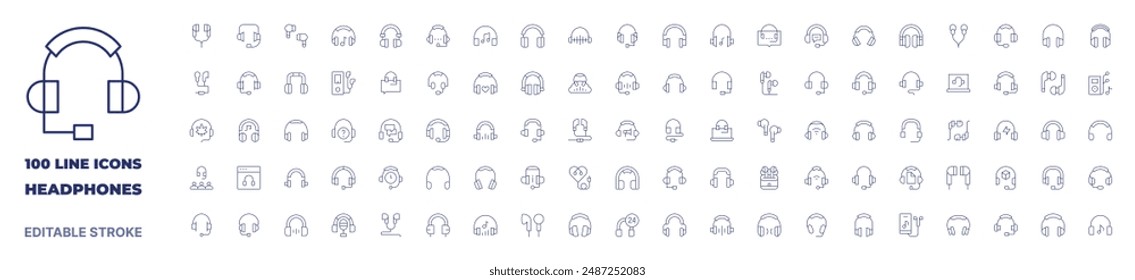 100 iconos Auriculares colección. Icono de línea fina. Trazo editable. Iconos de auriculares para Web y App móvil 2.