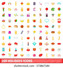 100 icons holidays set in cartoon style for any design vector illustration