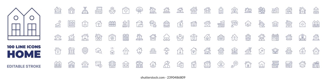 100 icons Home collection. Thin line icon. Editable stroke. Home icons for web and mobile app.