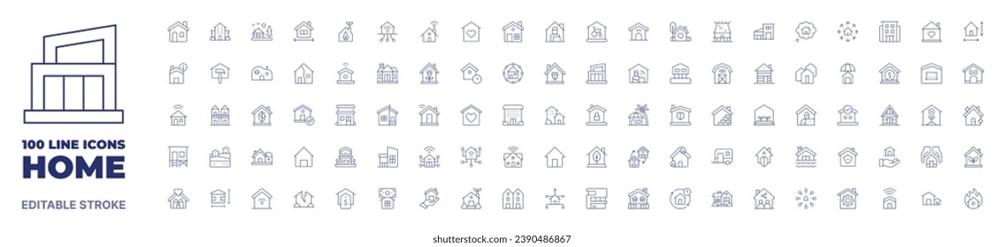 100 icons Home collection. Thin line icon. Editable stroke. Home icons for web and mobile app.