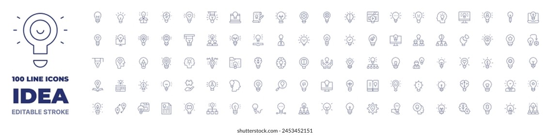 100 icons Idea collection. Thin line icon. Editable stroke. Idea icons for web and mobile app.