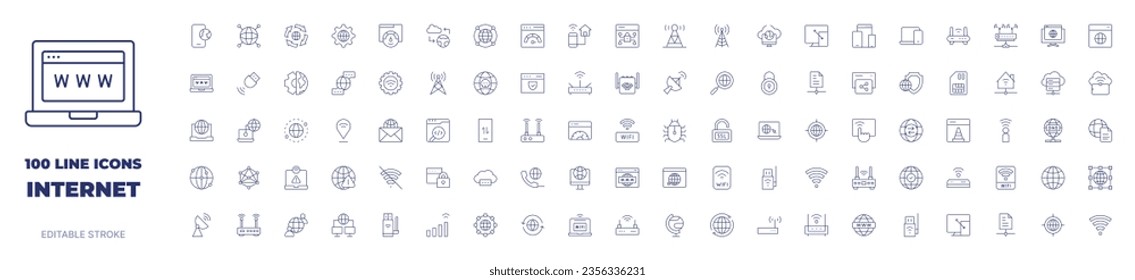 100 icons Internet collection. Thin line icon. Editable stroke.