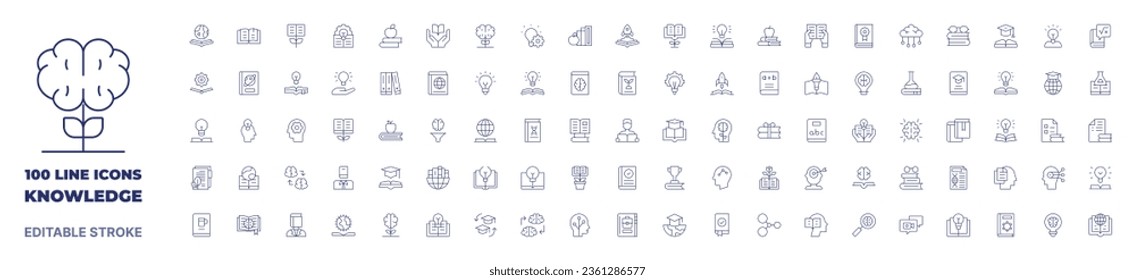 100 icons Knowledge collection. Thin line icon. Editable stroke. Knowledge icons for web and mobile app.