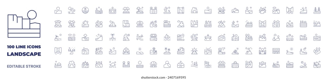 100 icons Landscape collection. Thin line icon. Editable stroke. Landscape icons for web and mobile app.