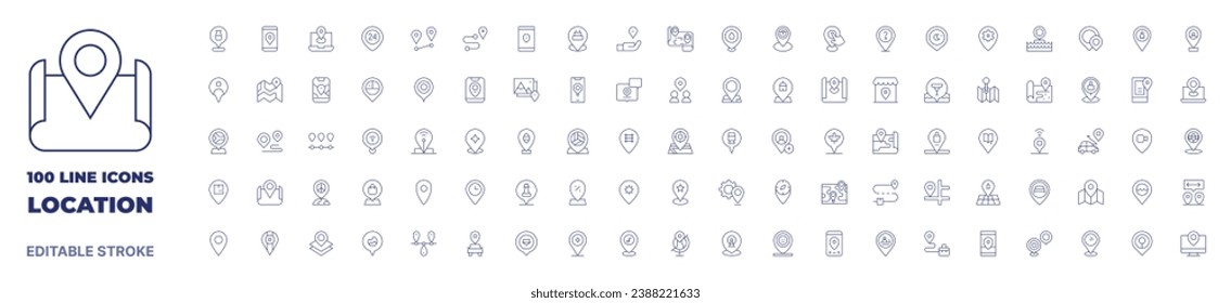 100 icons Location collection. Thin line icon. Editable stroke. Location icons for web and mobile app.