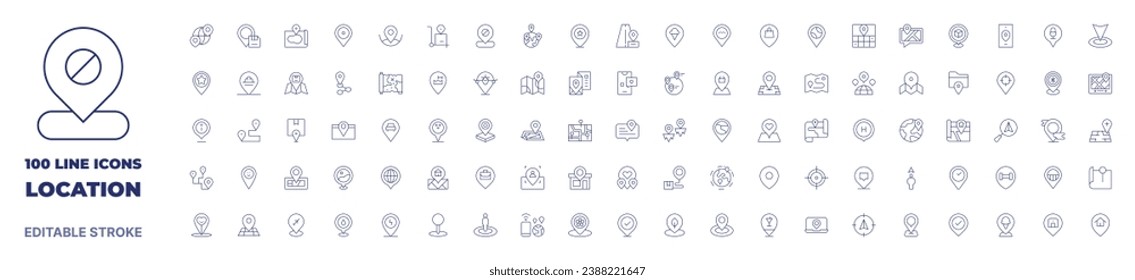 100 icons Location collection. Thin line icon. Editable stroke. Location icons for web and mobile app.
