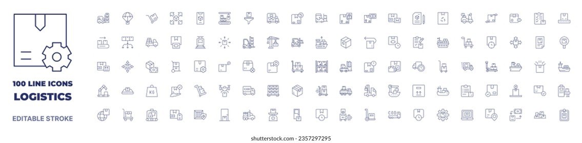 100 icons Logistics collection. Thin line icon. Editable stroke.