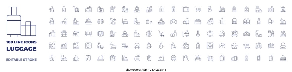 100 icons Luggage collection. Thin line icon. Editable stroke. Luggage icons for web and mobile app.