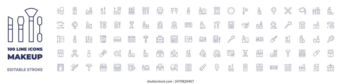 100 icons Makeup collection. Thin line icon. Editable stroke. Makeup icons for web and mobile app.