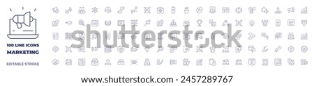100 icons Marketing collection. Thin line icon. Editable stroke. Marketing icons for web and mobile app.