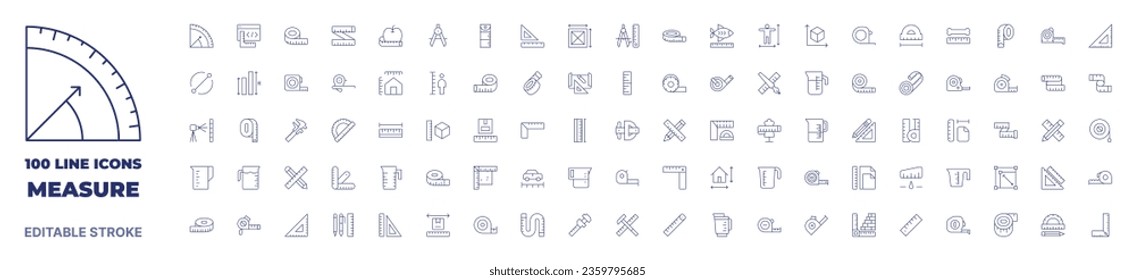 100 icons Measure collection. Thin line icon. Editable stroke. Measure icons for web and mobile app.