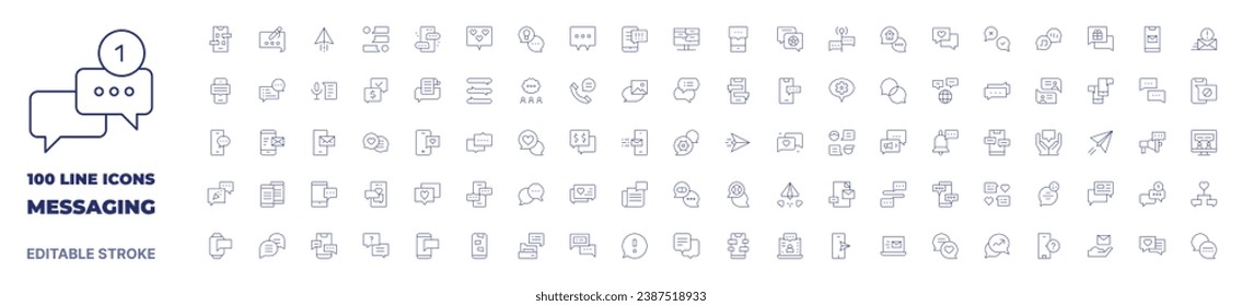 100 icons Messaging collection Thin line icon Editable stroke Messaging icons for web and mobile app.