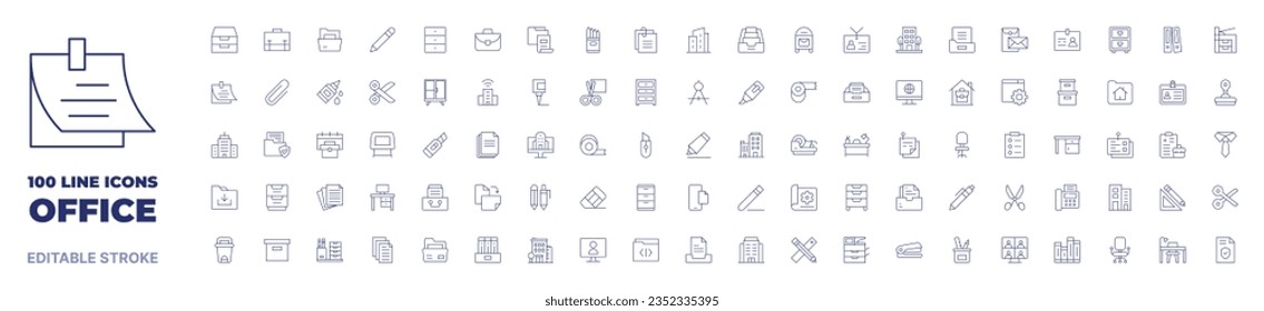 100 icons Office collection. Thin line icon. Editable stroke.