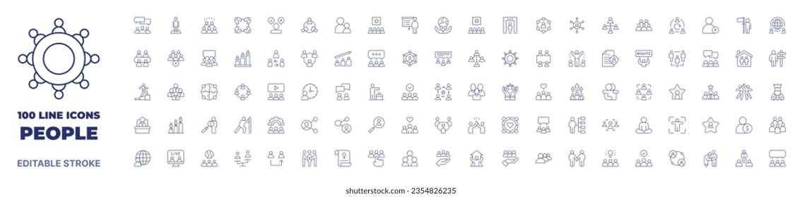 100 icons People collection. Thin line icon. Editable stroke.