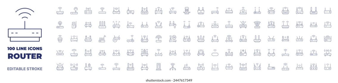 100 icons Router collection. Thin line icon. Editable stroke. Router icons for web and mobile app.