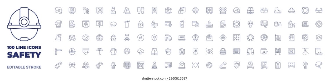 100 icons Safety collection. Thin line icon. Editable stroke. Safety icons for web and mobile app.