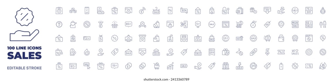 100 icons Sales collection. Thin line icon. Editable stroke. Sales icons for web and mobile app.