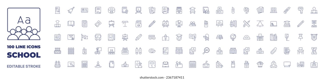 100 icons School collection. Thin line icon. Editable stroke. School icons for web and mobile app.