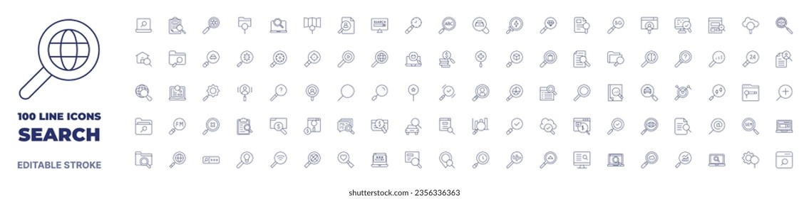 100 icons Search collection. Thin line icon. Editable stroke. Search icons for web and mobile app.