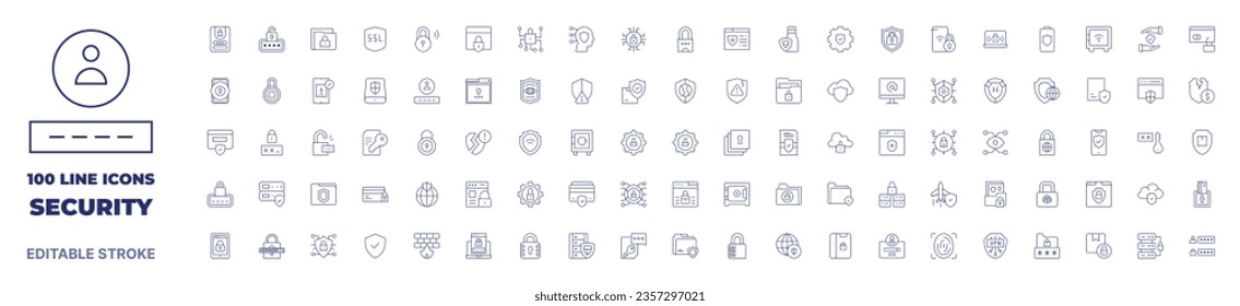 100 icons Security collection. Thin line icon. Editable stroke.