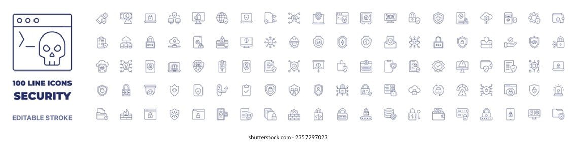 100 icons Security collection. Thin line icon. Editable stroke.