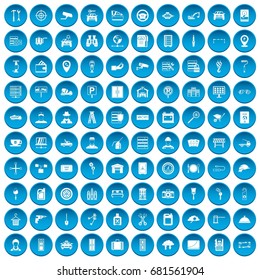 100 icons set in blue circle isolated on white vector illustration