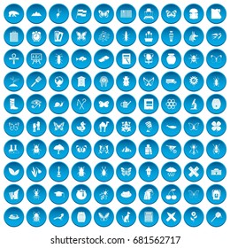 100  icons set in blue circle isolated on white vector illustration