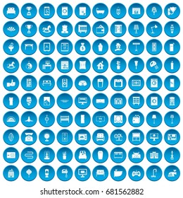 100  icons set in blue circle isolated on white vector illustration