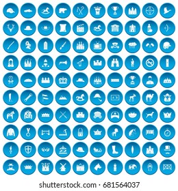 100  icons set in blue circle isolated on white vector illustration
