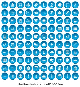 100  icons set in blue circle isolated on white vector illustration