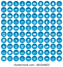 100 icons set in blue circle isolated on white vector illustration