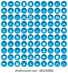 100 icons set in blue circle isolated on white vector illustration