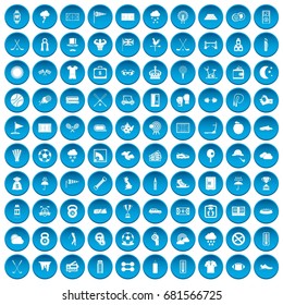 100 icons set in blue circle isolated on white vector illustration