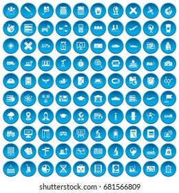 100  icons set in blue circle isolated on white vector illustration