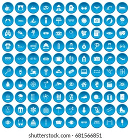 100 icons set in blue circle isolated on white vector illustration