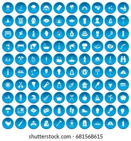 100 icons set in blue circle isolated on white vector illustration