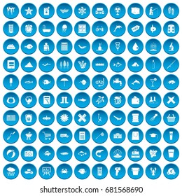 100 icons set in blue circle isolated on white vector illustration