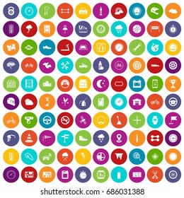 100 icons set in different colors circle isolated vector illustration