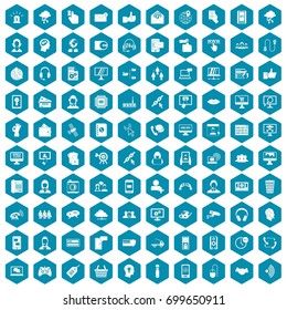 100  icons set in sapphirine hexagon isolated vector illustration