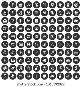 100 icons set in simple style white on black circle color isolated on white background vector illustration