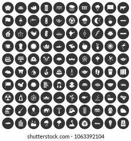 100  icons set in simple style white on black circle color isolated on white background vector illustration
