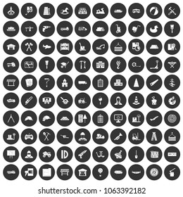 100 icons set in simple style white on black circle color isolated on white background vector illustration